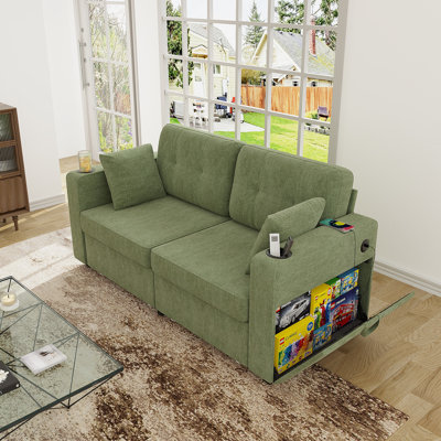 Canapé d'angle 3 places en chenille pour salon, port de chargement USB intégré, porte-gobelet, espace de rangement et de chargement, structure en bois robuste, facile à assembler, pour appartement