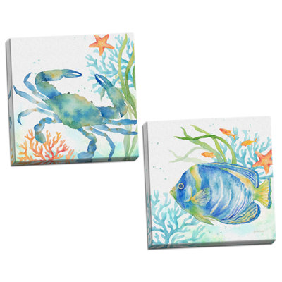 «Tropical Fish and Crab Underwater», ensemble de 2 reproductions de peintures à l'aquarelle