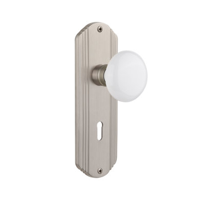 Bouton de porte mortaise intérieur en porcelaine blanche avec plaque longue Deco