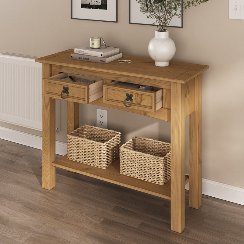 Dinnington 34.49'' Solid Wood Console Table, Antique Brown, Brown