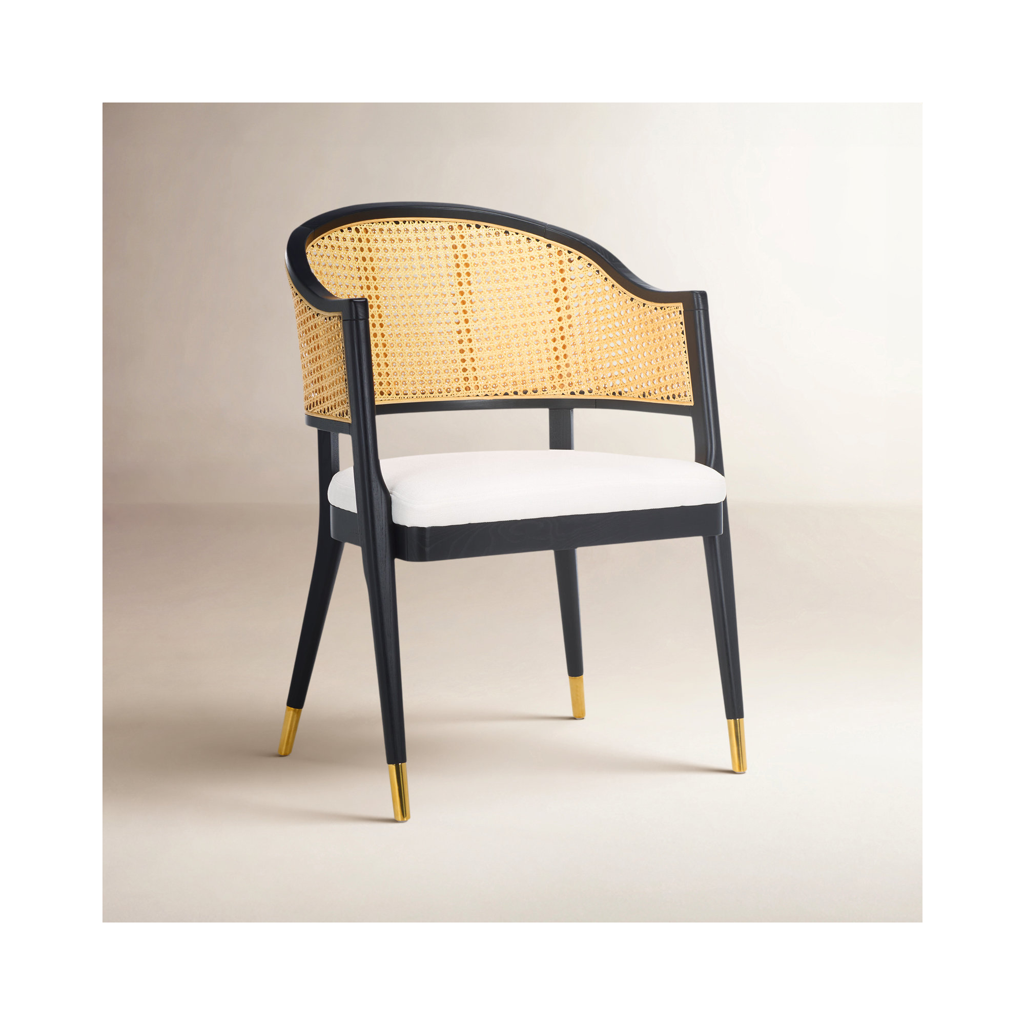 Godfrey Cane Back Arm Chair, Black/Natural