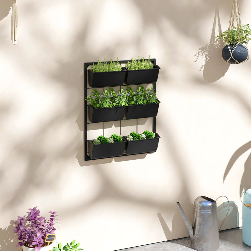 3-tier wall-mounted self-draining planter with 6 planters, Black