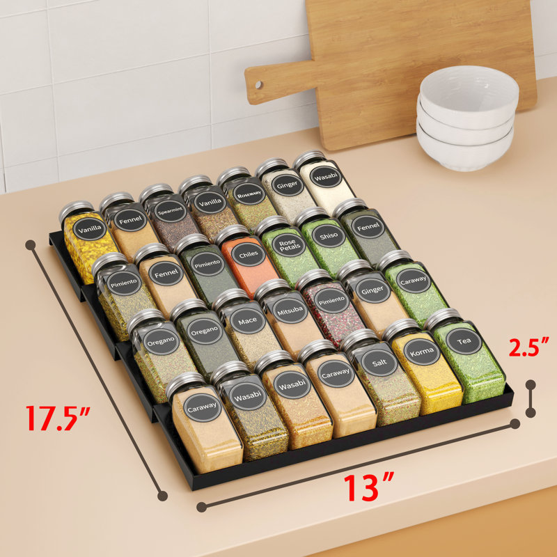 Black 4-Tier Wooden Spice Drawer Organizer with Glass Jars