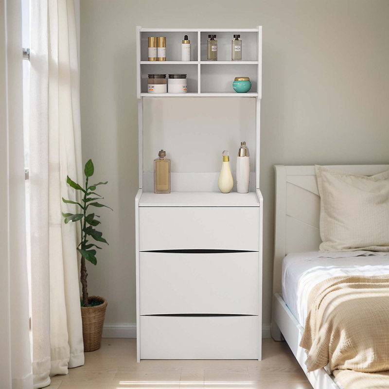 Coiffeuse de maquillage avec tabouret rembourré amovible, Blanc