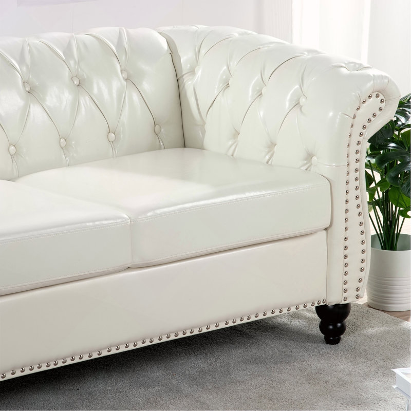 Canapé Chesterfield à accoudoirs roulés 3 places 84,65 po, White
