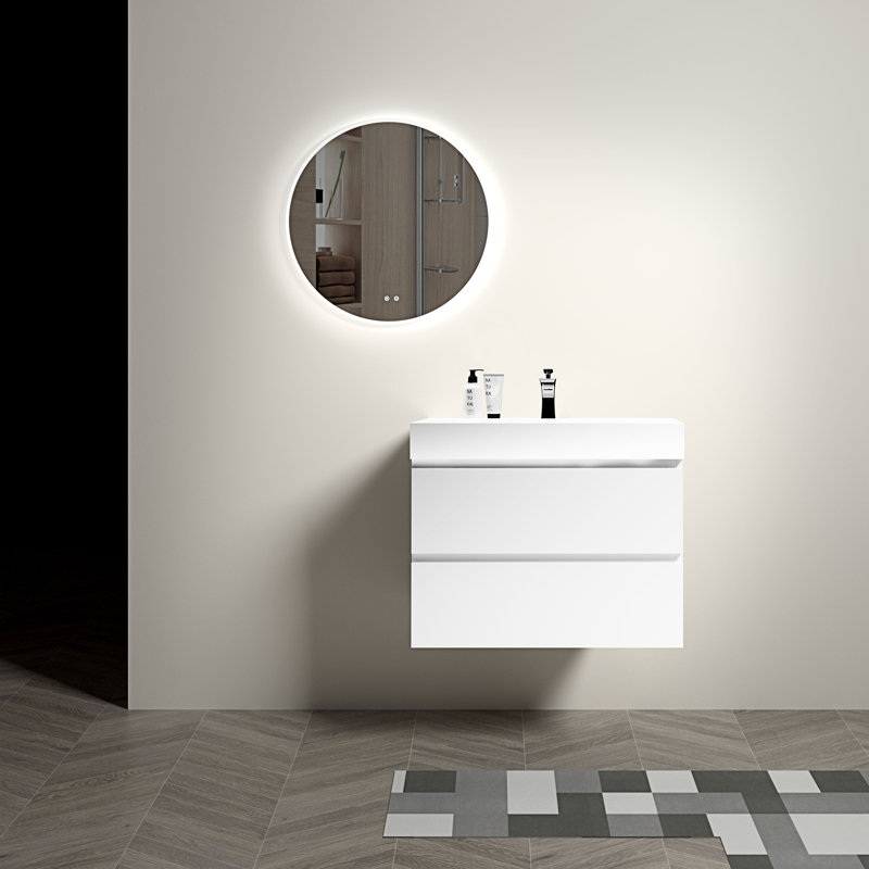 Meuble-lavabo simple mural 29,9 po avec plateau en pierre reconstituée Haverstraw, Blanc