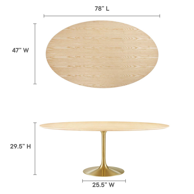Lippa Dining Table by Modway, Natural, Gold, 60"L x 40"W
