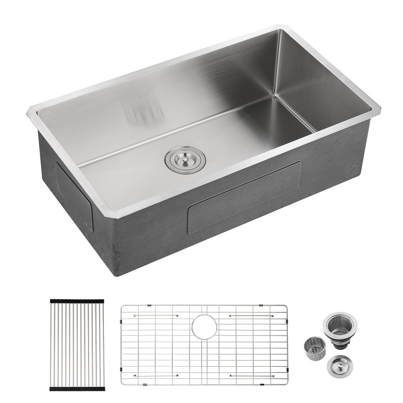 33X19x10"Undermount Single Bowl Stainless Steel Kitchen Sink, Brushed Nickel