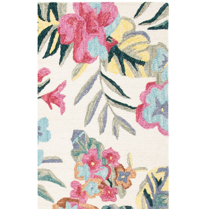 Ariyanna Floral Handmade Tufted Wool Ivory/Pink Area Rug, Rectangle 4' x 6'