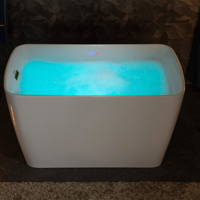 48'' x 27.5'' Freestanding Rectangular Air Bathtub with Integrated Seat, Non-Slip, for Small Spaces, Brushed Gold