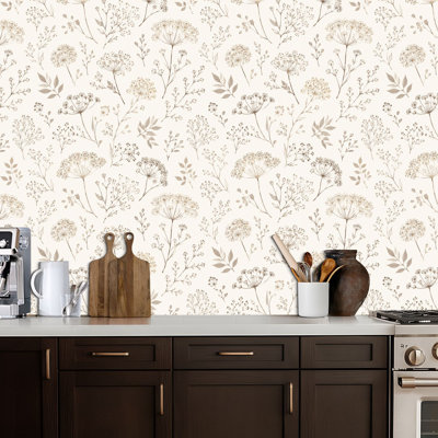 Papier peint auto-adhésif mural, papier peint auto-adhésif, papier peint à motif floral, sépia, 24 po x 118 po