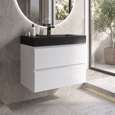 Wall Mounted Single Vanity Bathroom Vanity With Solid Surface Top