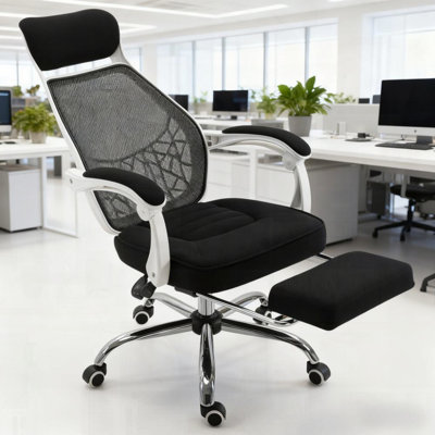 Fauteuil de bureau en filet haut dossier pivotant inclinable Fauteuil de bureau d'ordinateur Repose-pieds escamotable Appui-tête Accoudoirs rembourrés