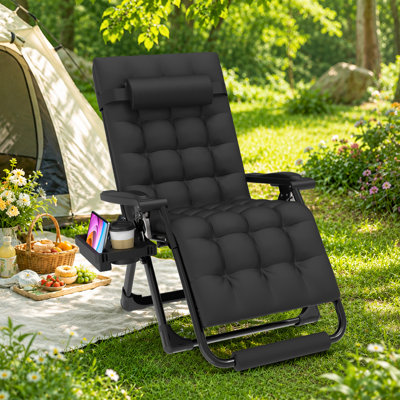 Fauteuil inclinable Zero Gravity avec coussin, chaise longue pliante réglable à 90 ° et 170 °, fauteuil inclinable d'extérieur robuste avec serrure en alliage d'aluminium, capacité de 500 lb pour le patio, la plage et le jardin