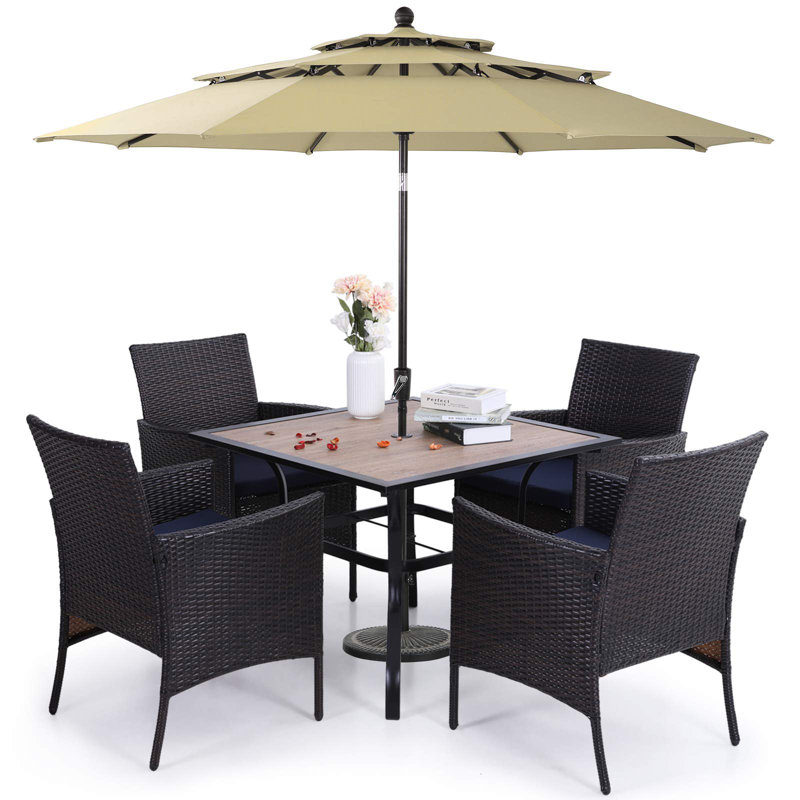 Ensemble de salle à manger pour 4 personnes 37 "avec coussins et parasol Leonard Square