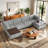 6 - Piece Upholstered Light Gray Tufted Corduroy Modular Sectional with Pillow Back and Two Removable Flip-Tray Top Storage Ottoman-1545839905