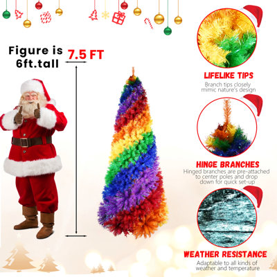 Sapin de Noël artificiel en PVC de 1,5 m (5 pi) à spirale arc-en-ciel, 942 branches, avec un design unique en spirale, une forme dense et luxuriante et un support en métal robuste pour la décoration intérieure de Noël.