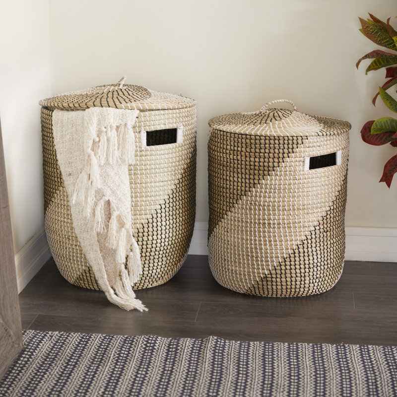 Handwoven Seagrass Round Storage Baskets with Lids, Set of 2