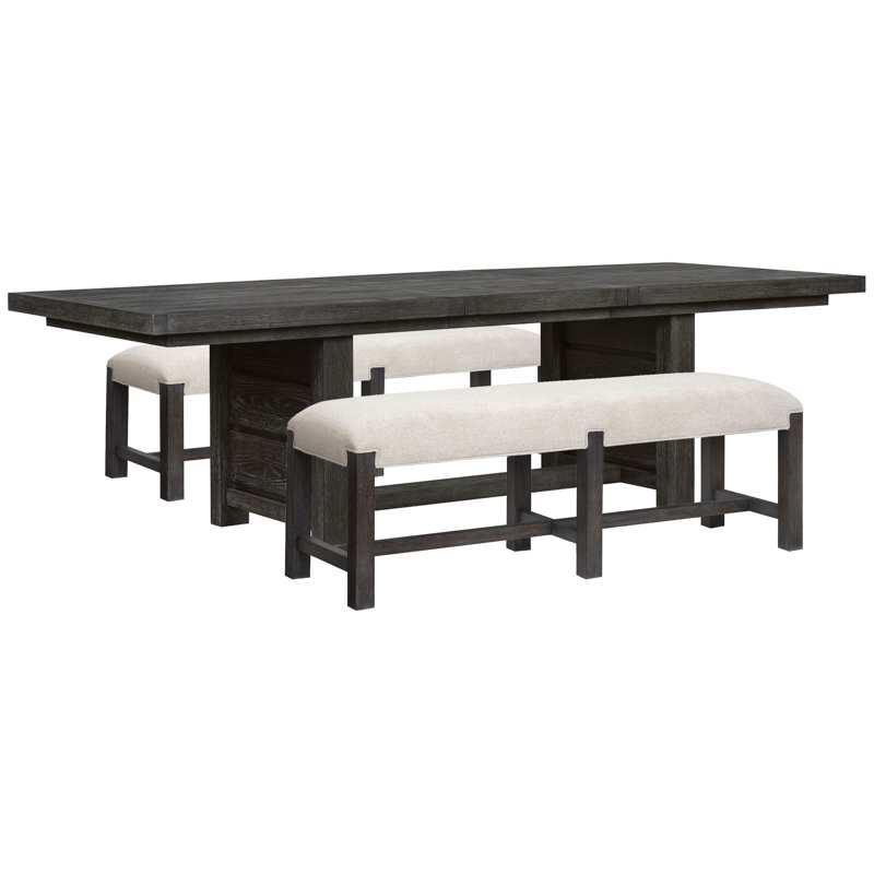 Table de salle à manger rectangulaire avec 2 bancs, 3 pièces: table, 2 bancs