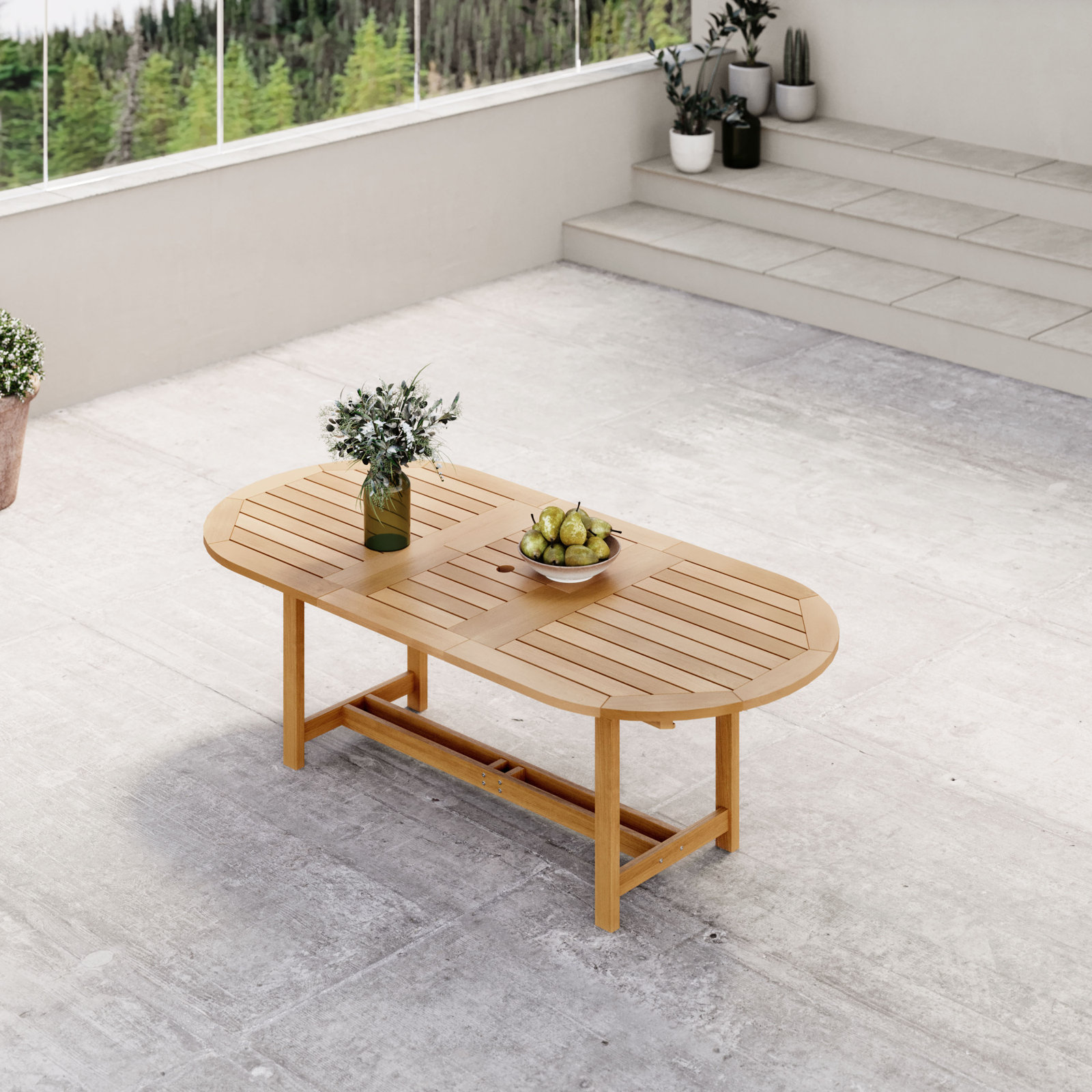 Alyisa 71'' Extendable Outdoor Dining Table, Light Wood