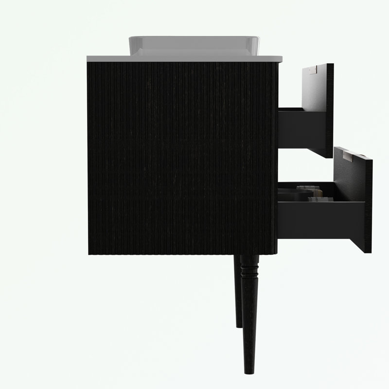 Meuble-lavabo avec lavabo en céramique et deux tiroirs, Noir