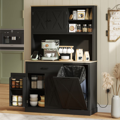 69" Pantry Cabinet, Kitchen Cabinet with Charging Station, Black