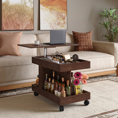 27" Mobile Side Table on Lockable Wheels, 360° Swivel Bedside End Table with Open Storage for Sofa, Couch and Small Space