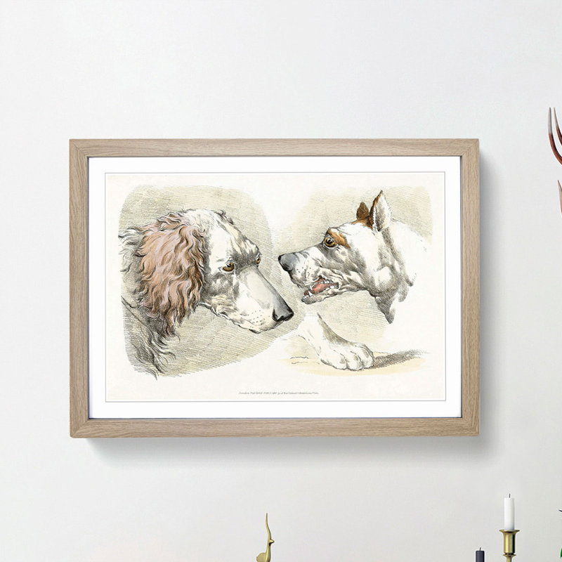 Illustration of Two Dogs by Henry Alken - Picture Frame Painting Print, 36cm H x 48cm W x 2cm D, Oak Framed