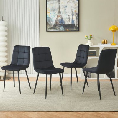 Velvet Upholstered Dining Chairs with Tapered Metal Legs