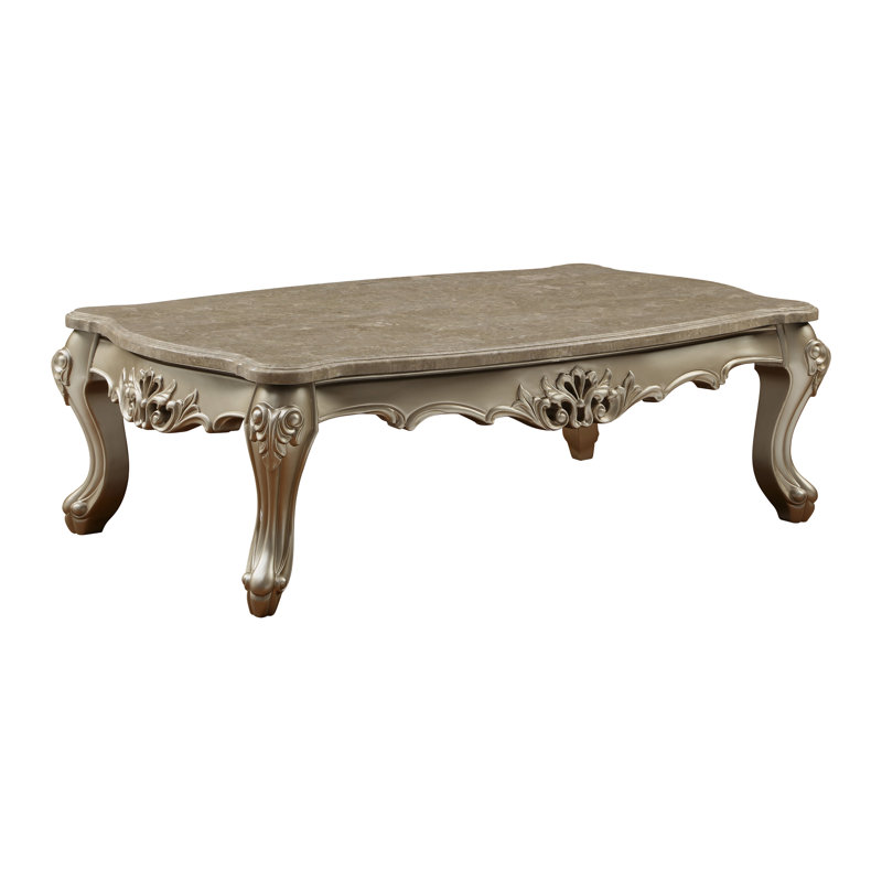 Table basse, plateau en marbre et champagne