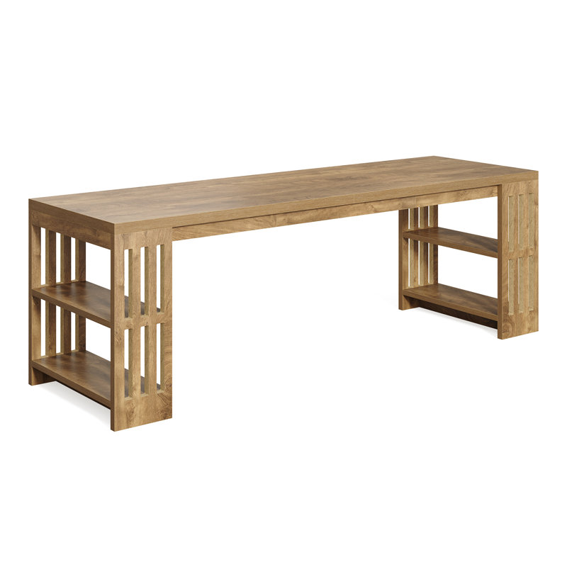 78.7" Long Computer Desk, Wooden 2 Person Desk with Storage Shelf,Suitable for Home Office, Natural