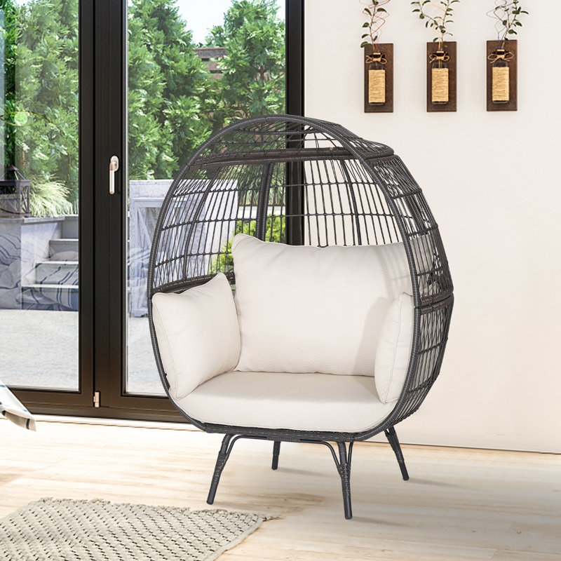 Chanakya Egg Chair with Stand, Beige/White