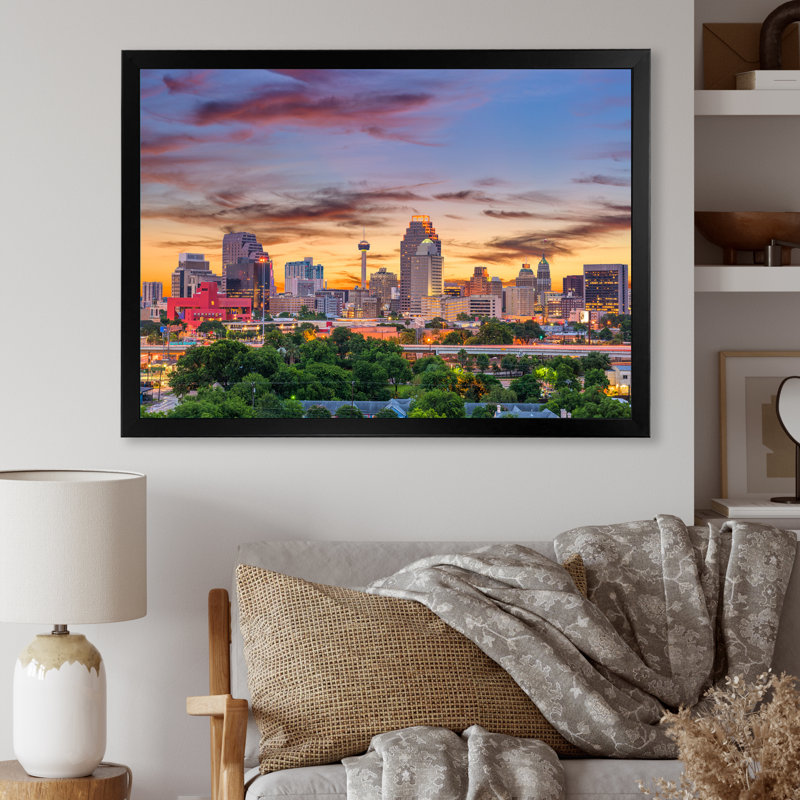 «San Antonio Downtown Texas II», reproduction sur toile, H 12 po x l 20 po x P 1 po, Cadre photo noir