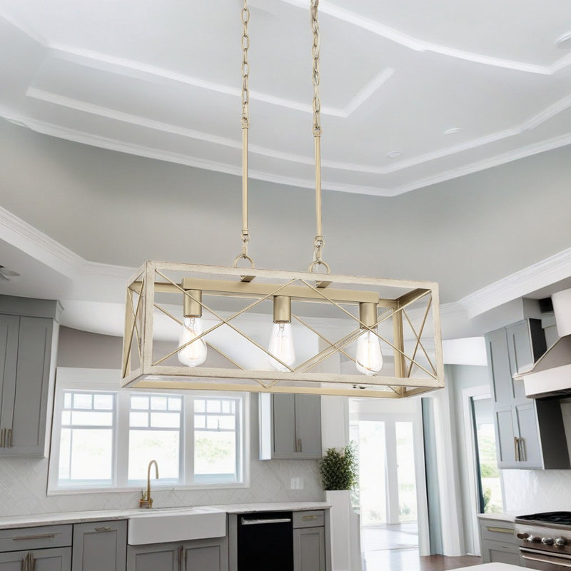 Aaniah 3-Light Dimmable Linear Chandelier, French Ash