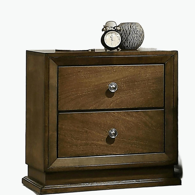 Table de chevet style transitionnel 1pc avec finition noyer et 2 tiroirs
