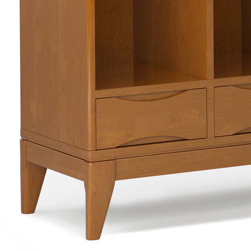 Harper 42"W Solid Hardwood 9 Cube Mid-Century Modern Bookcase with 3 Drawers, Teak Brown