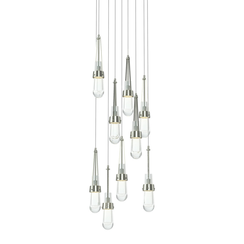Link 9 - Light Pendant, Long: 19" to 130", Clear Glass, Sterling