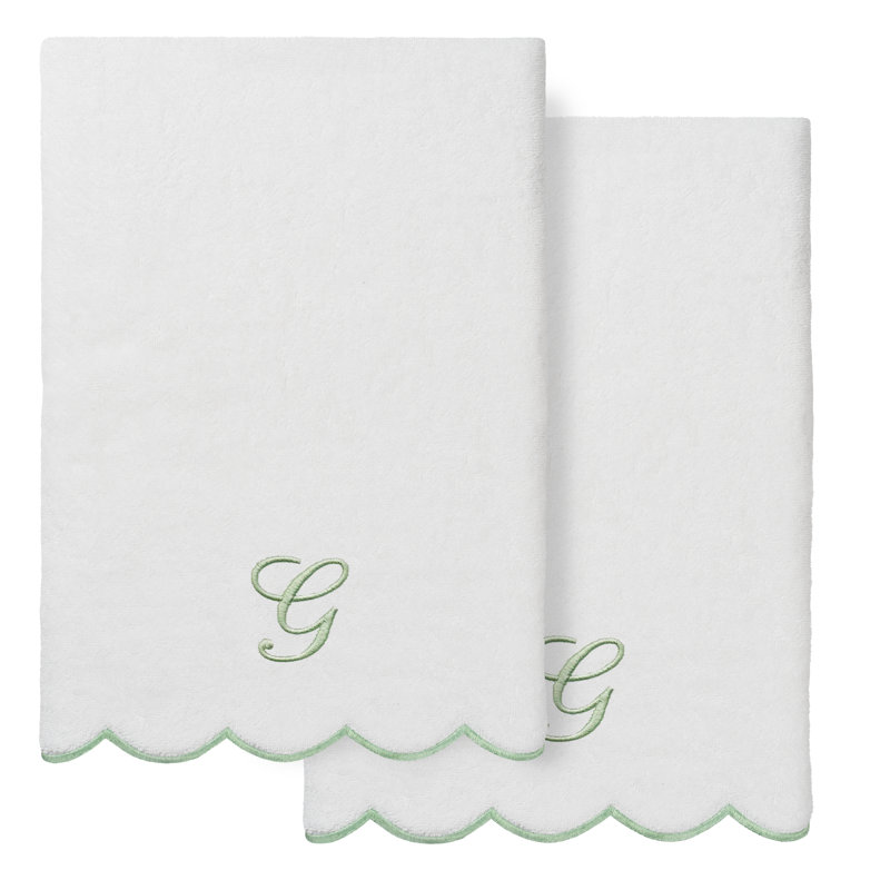  Ensemble de serviettes de bain personnalisables 100% coton turque ADORNIA 2PC, G, Blanc/vert