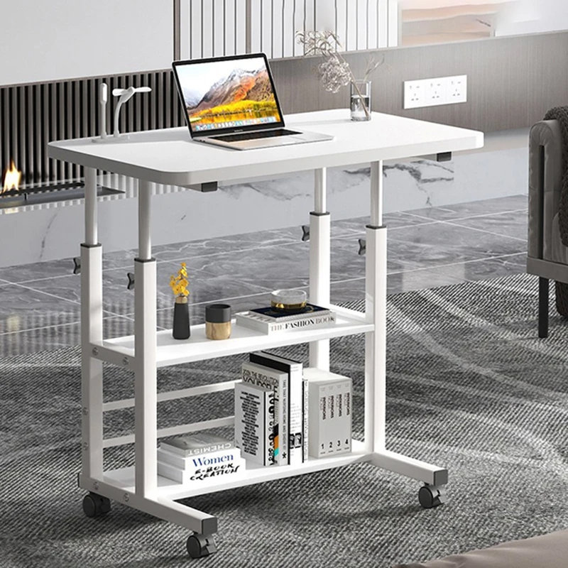 Height Adjustable Mobile Overbed Table with Wheels, White