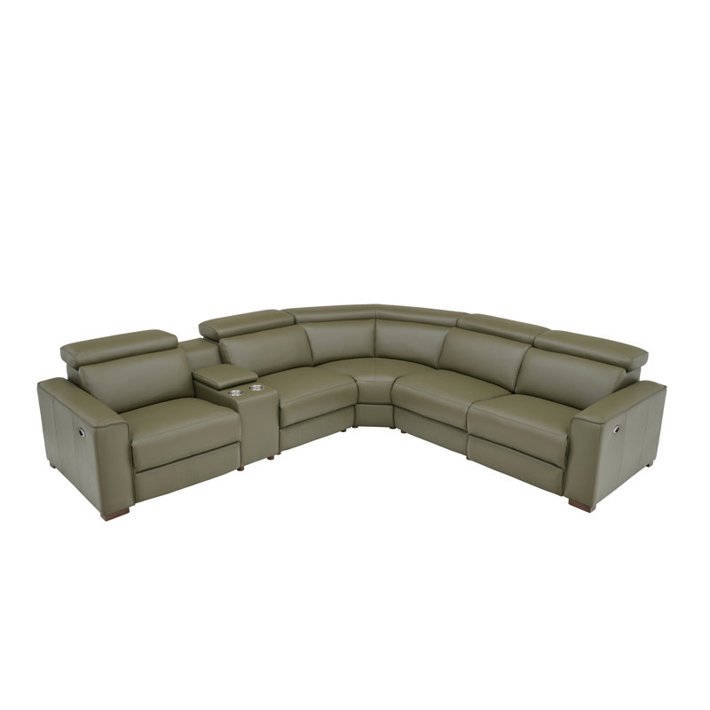 Canapé modulaire inclinable en cuir Binsbar, Cuir fleur olive