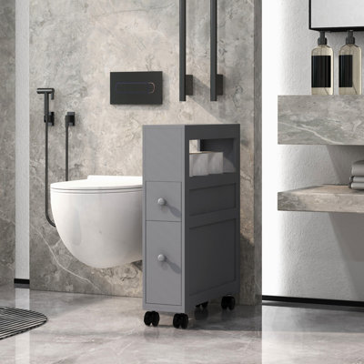 23.6" Wide Gray Bathroom Rolling Cabinet With Storage Capacity Side Frame And Wheels