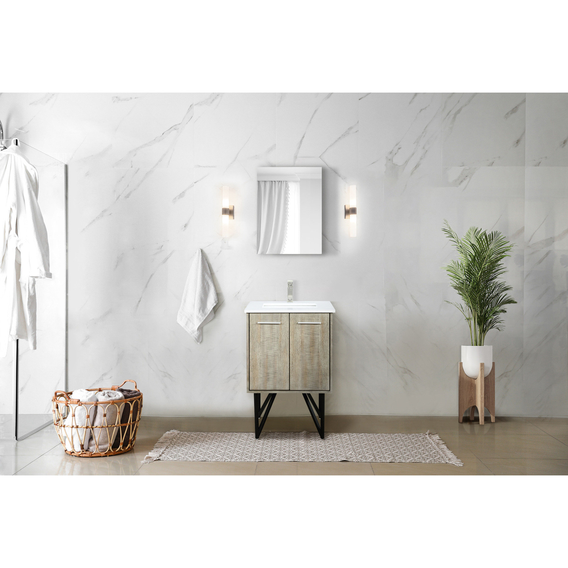 Ebern Designs Rustic Bath Vanity, Cultured Marble, 18 In. Mirror - Soft ...