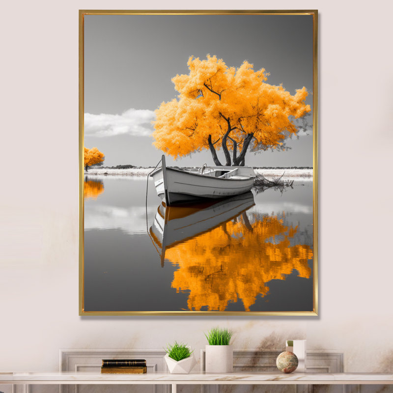 Monochromes de bateaux jaunes - I, H 20 po x l 12 po x P 1 po, Cadre flottant doré