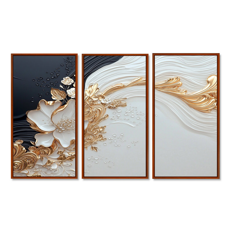 «Abstract Flower Whispering Winds II», ensemble d'art mural floral abstrait, Brun, Reproduction avec cadre flottant