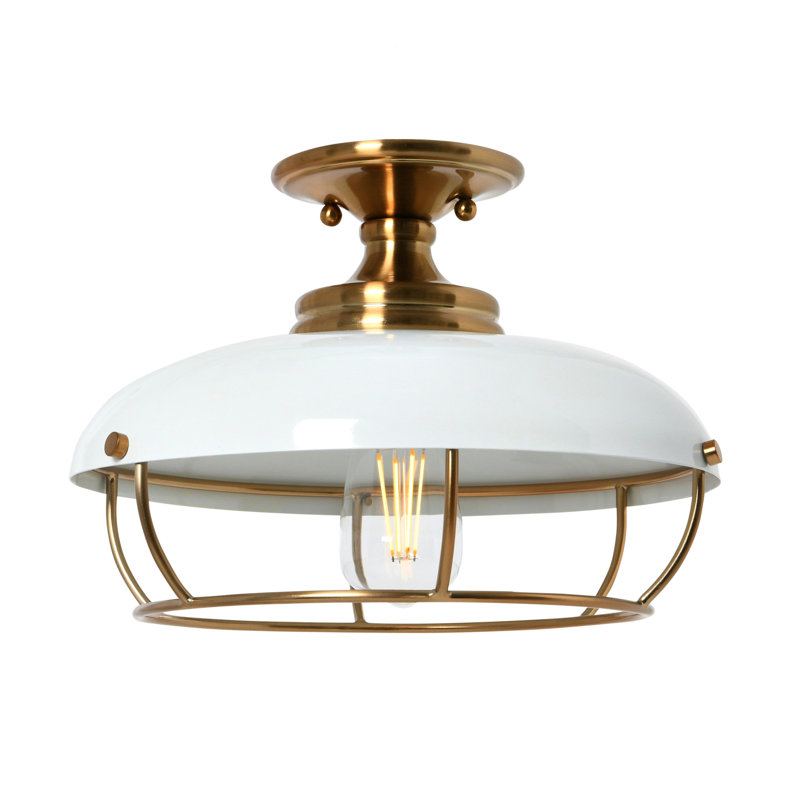 Plafonnier semi-encastré 1 lumière 13 po Apsel, Laiton brossé, Blanc