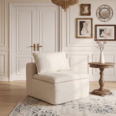 Modular Bouclé Compression Accent Chair with Pocket Spring, Bouclé Fabric Upholstered Sectional Component with One Pillow, Removable Washable Cover, No Assembly Required, Beige