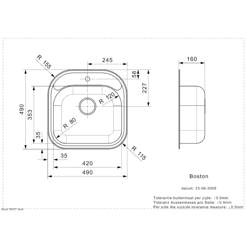 Boston Single Bowl Inset Kitchen Sink