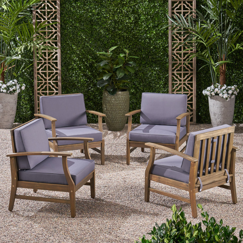 Chaise d'extérieur en bois avec coussins Tavares, Gris foncé, Gris