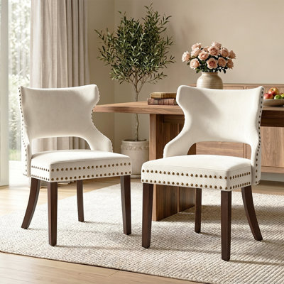 Set of 2 Velvet Dining Chairs with Nailhead Trim, Modern Upholstered Side Chair with Solid Wood Legs