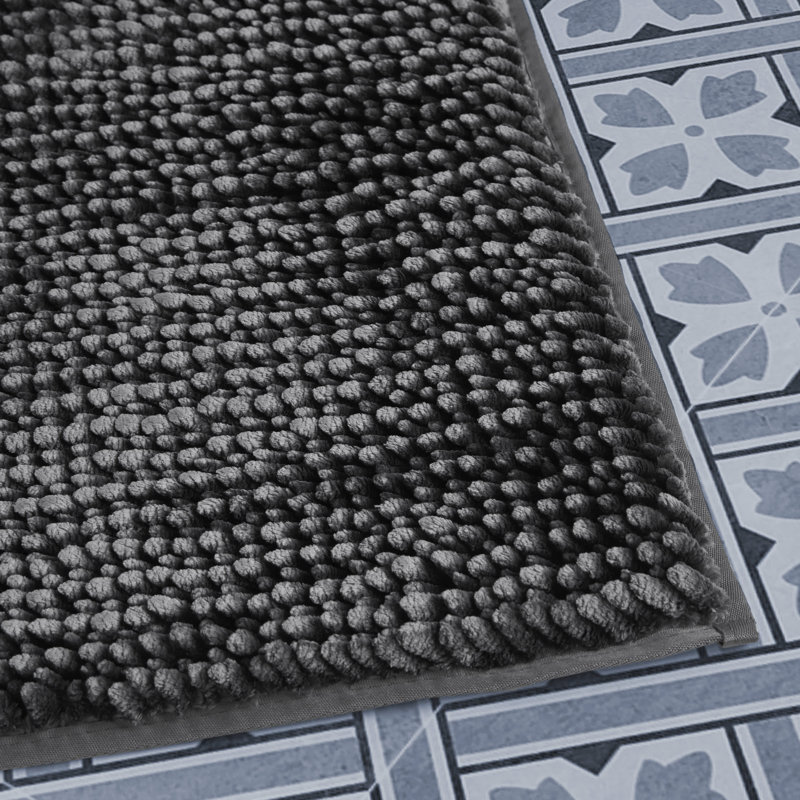 Laura Ashley Butter Chenille Bath Rug, Charcoal, 17" W x 24" L